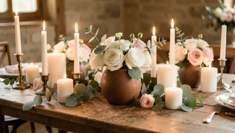 Mesa de casamento: inspirações com peças de resina marrom e velas